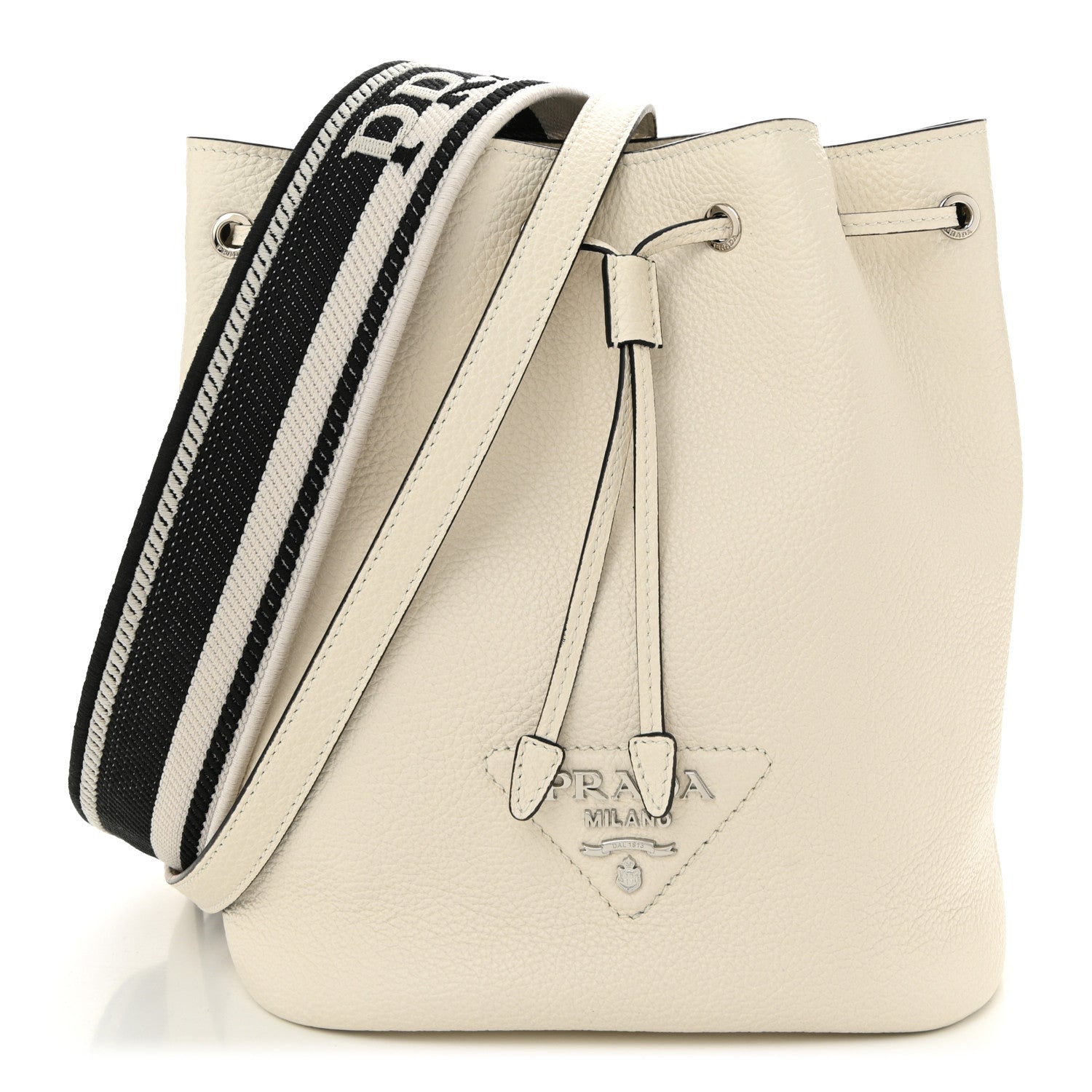Vitello Daino Soft Drawstring Bucket Bag White
