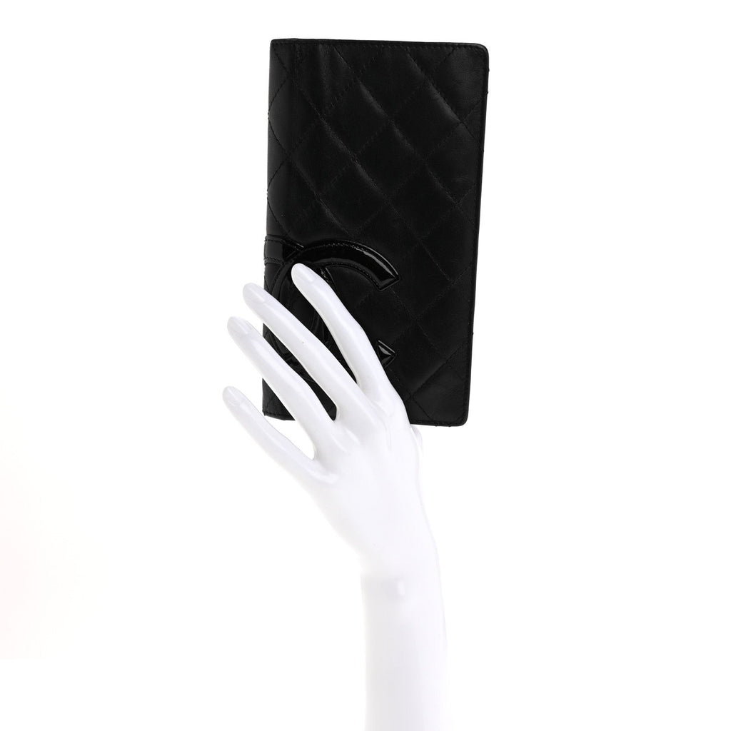 Calfskin Quilted Cambon Yen Wallet Black