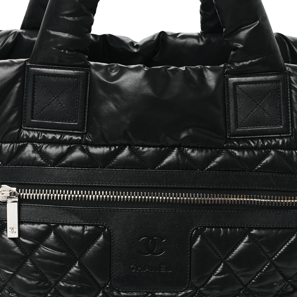 Nylon Quilted Large Coco Cocoon Tote Black