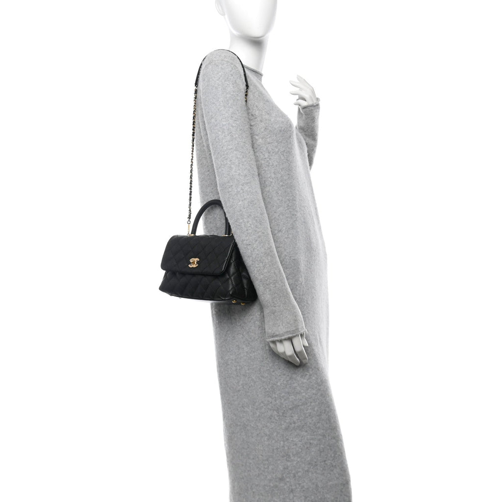 Caviar Quilted Mini Coco Handle Flap Black