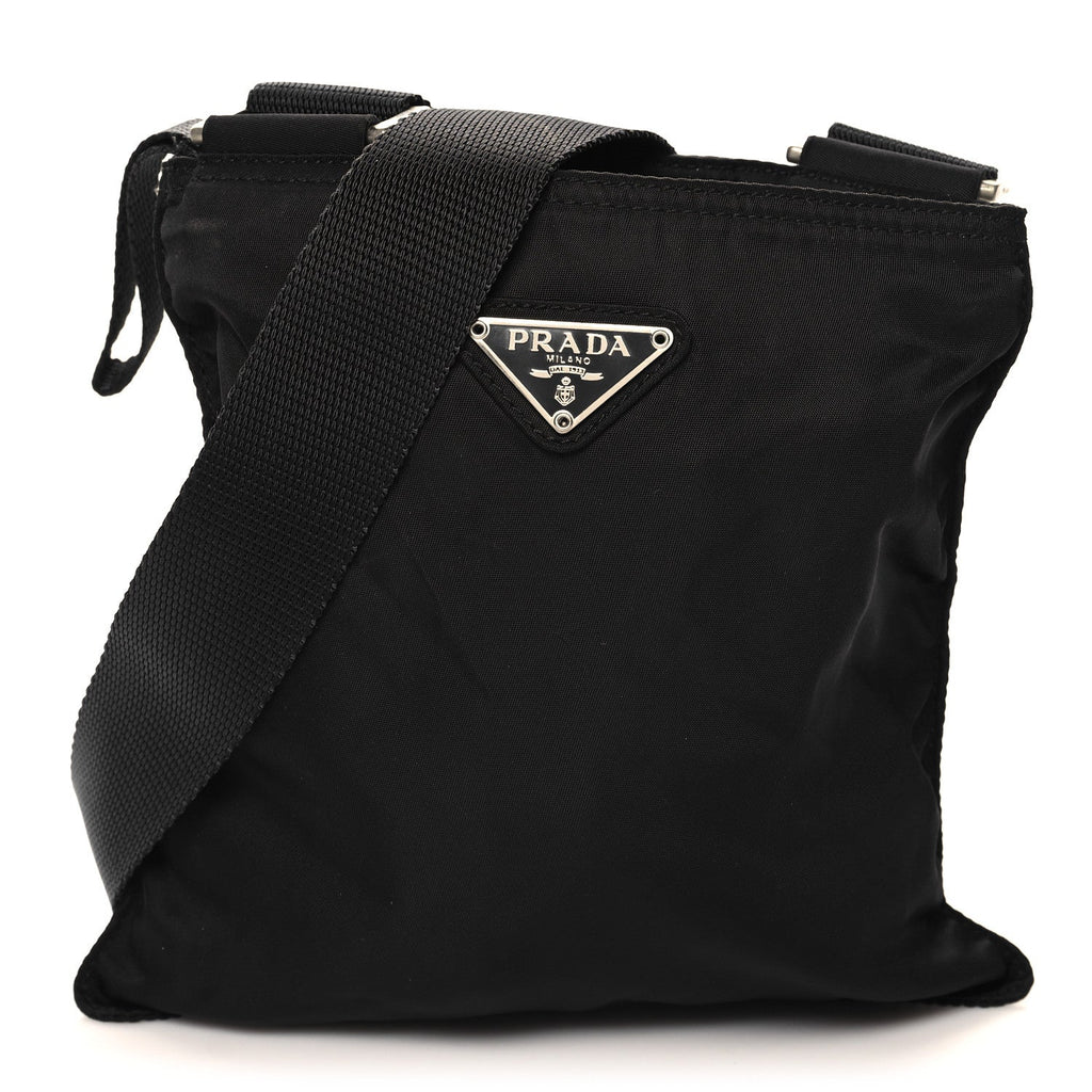 Tessuto Nylon Flat Messenger Bag Black