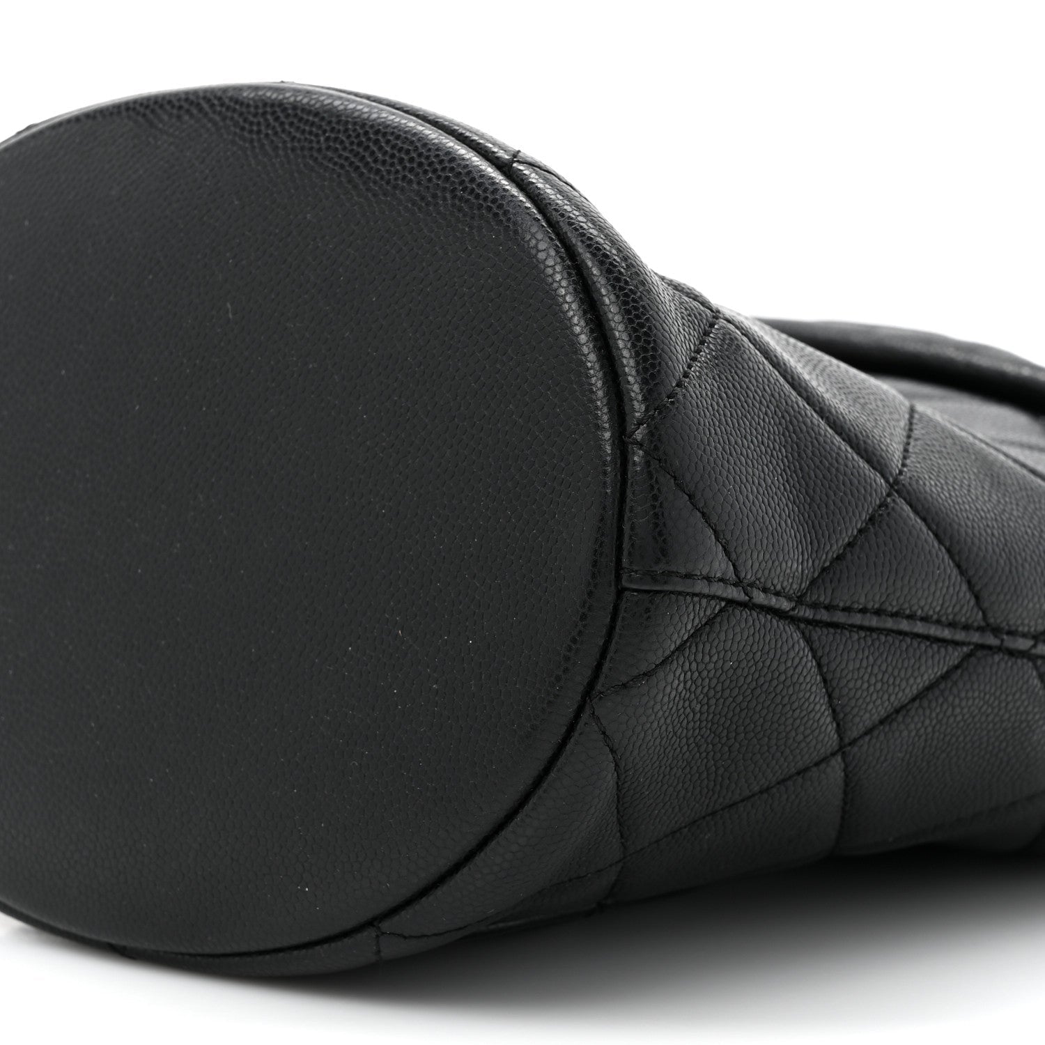 Caviar Quilted Twist Your Buttons Bucket Bag Black