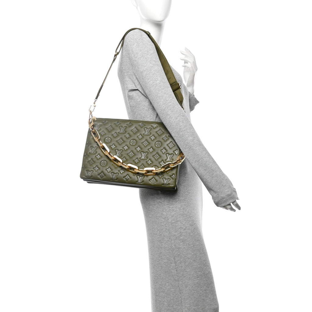 Lambskin Embossed Monogram Coussin MM Khaki