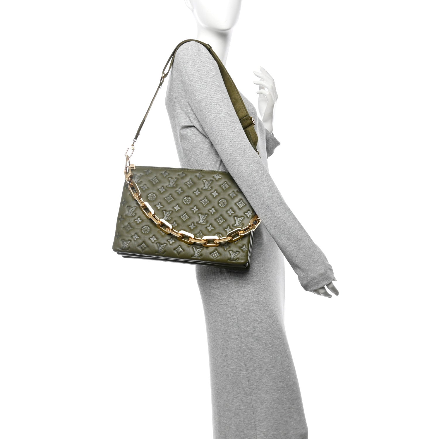 Lambskin Embossed Monogram Coussin MM Khaki
