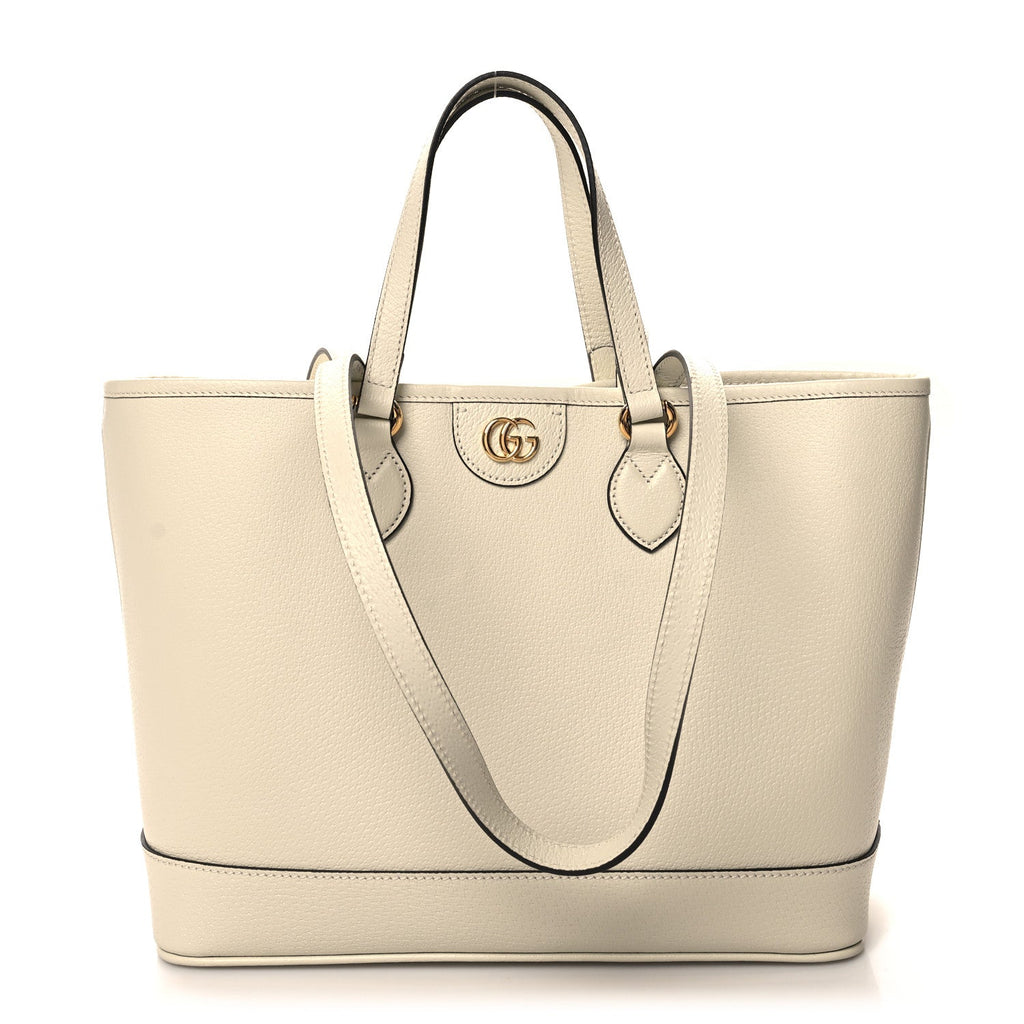 Textured Dollar Calfskin Medium Ophidia Shoulder Tote Bag Mystic White