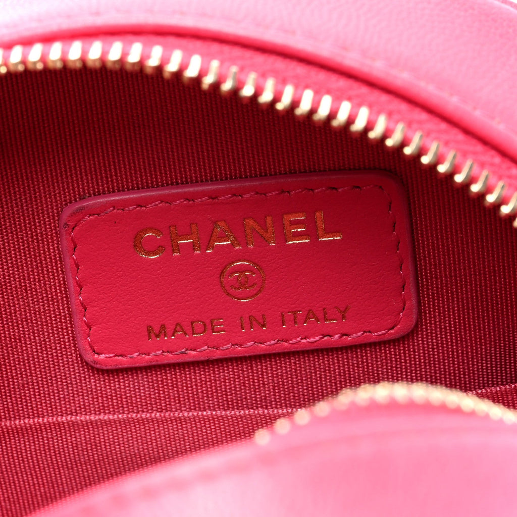 Goatskin Quilted Chanel 19 Round Clutch With Chain Dark Pink
