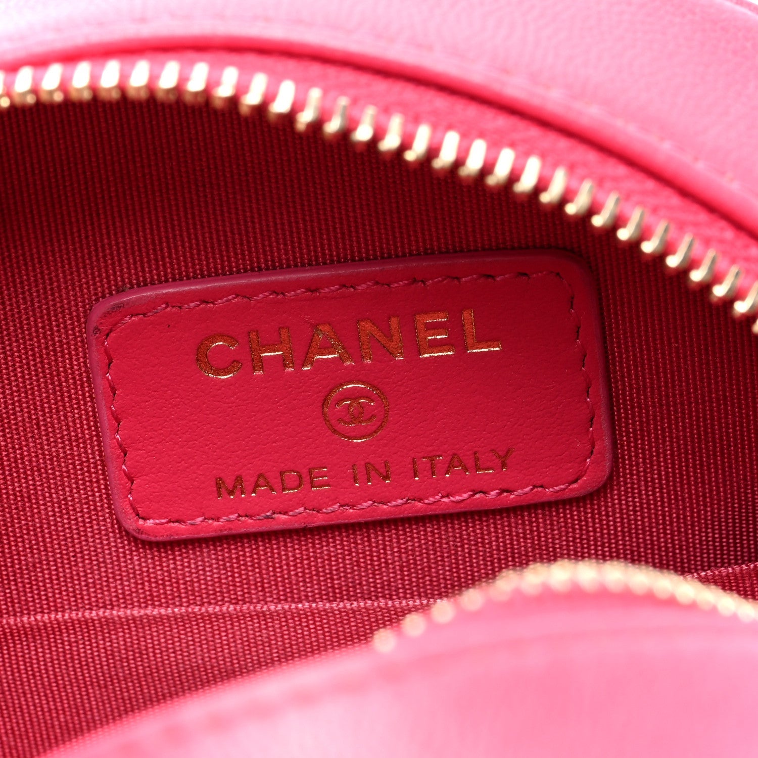 Goatskin Quilted Chanel 19 Round Clutch With Chain Dark Pink
