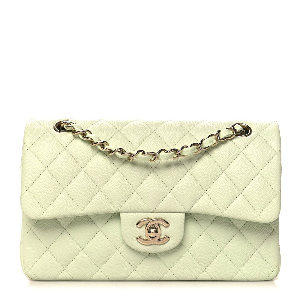 Caviar Quilted Small Double Flap Light Green