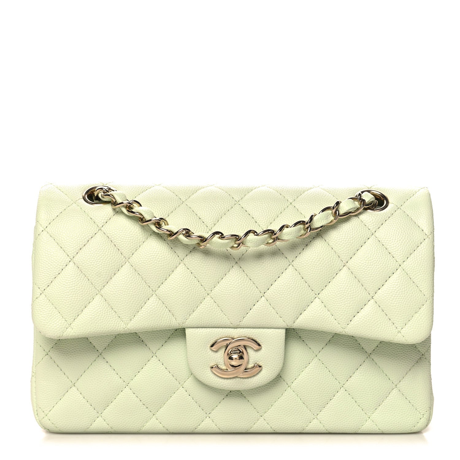 Caviar Quilted Small Double Flap Light Green