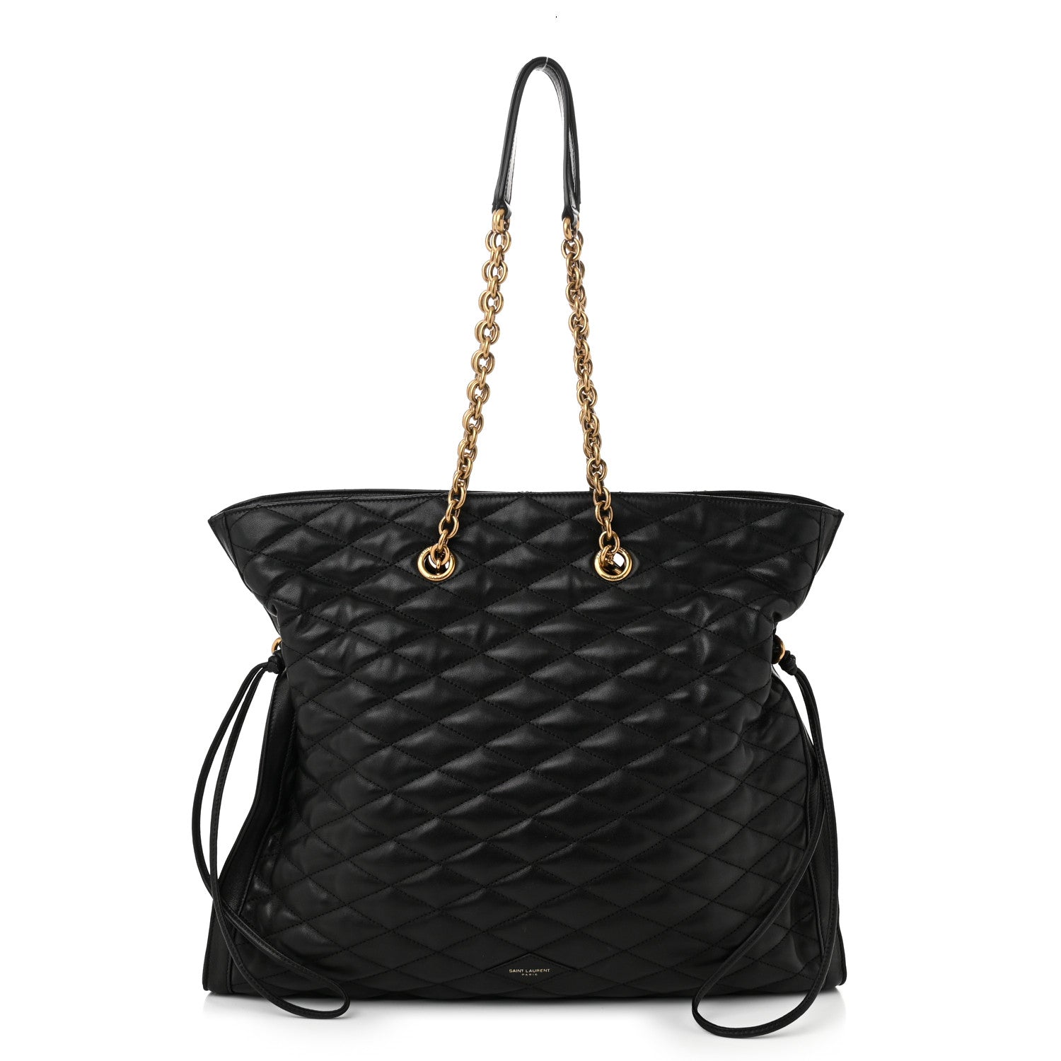Lambskin Quilted Pochon Drawstring Tote Bag Black