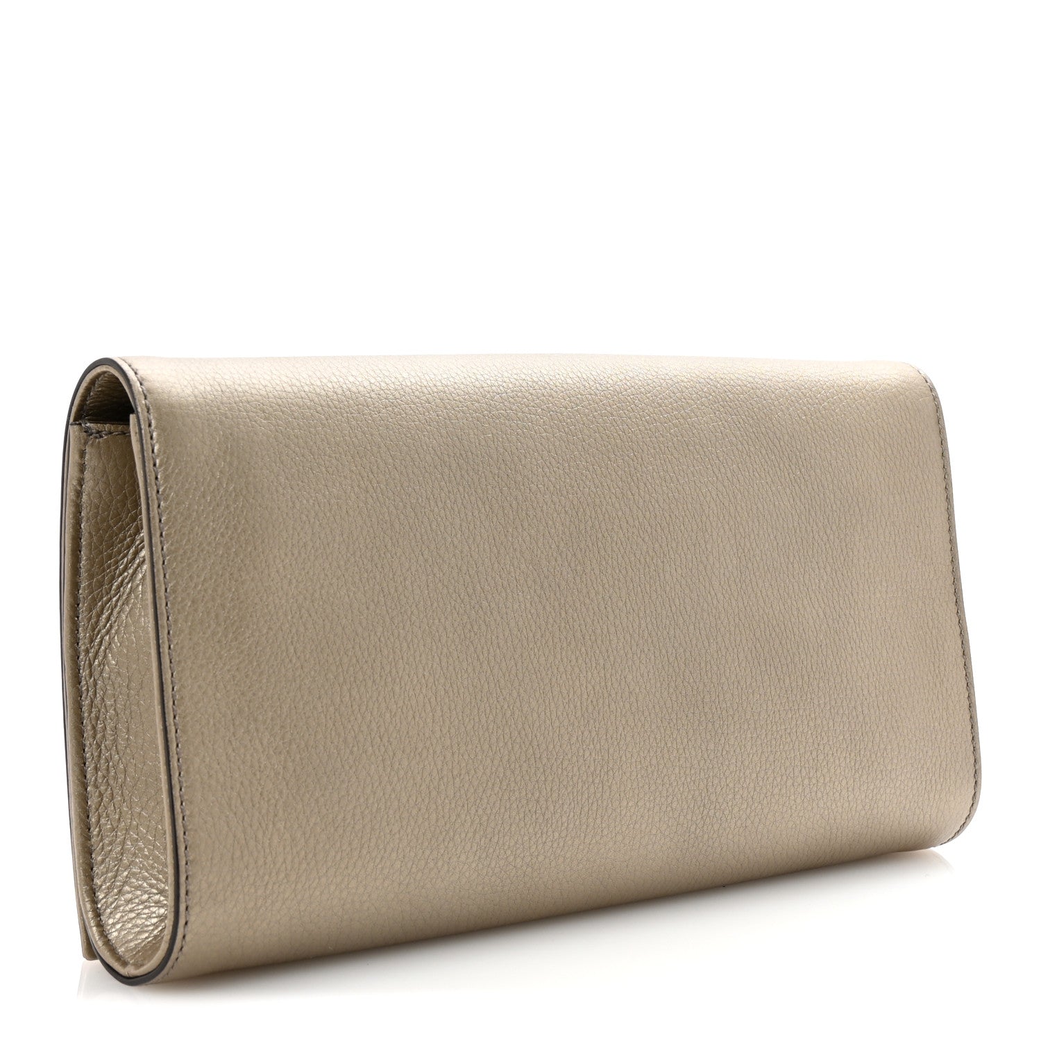 Metallic Pebbled Calfskin Medium Soho Clutch Golden Beige