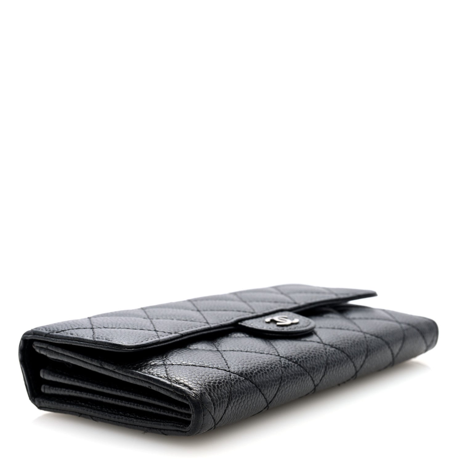 Caviar Quilted Large Gusset Flap Wallet Black