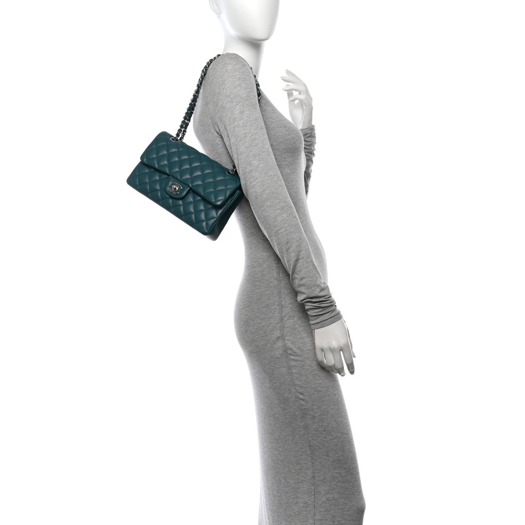 Caviar Quilted Small Double Flap Light Green