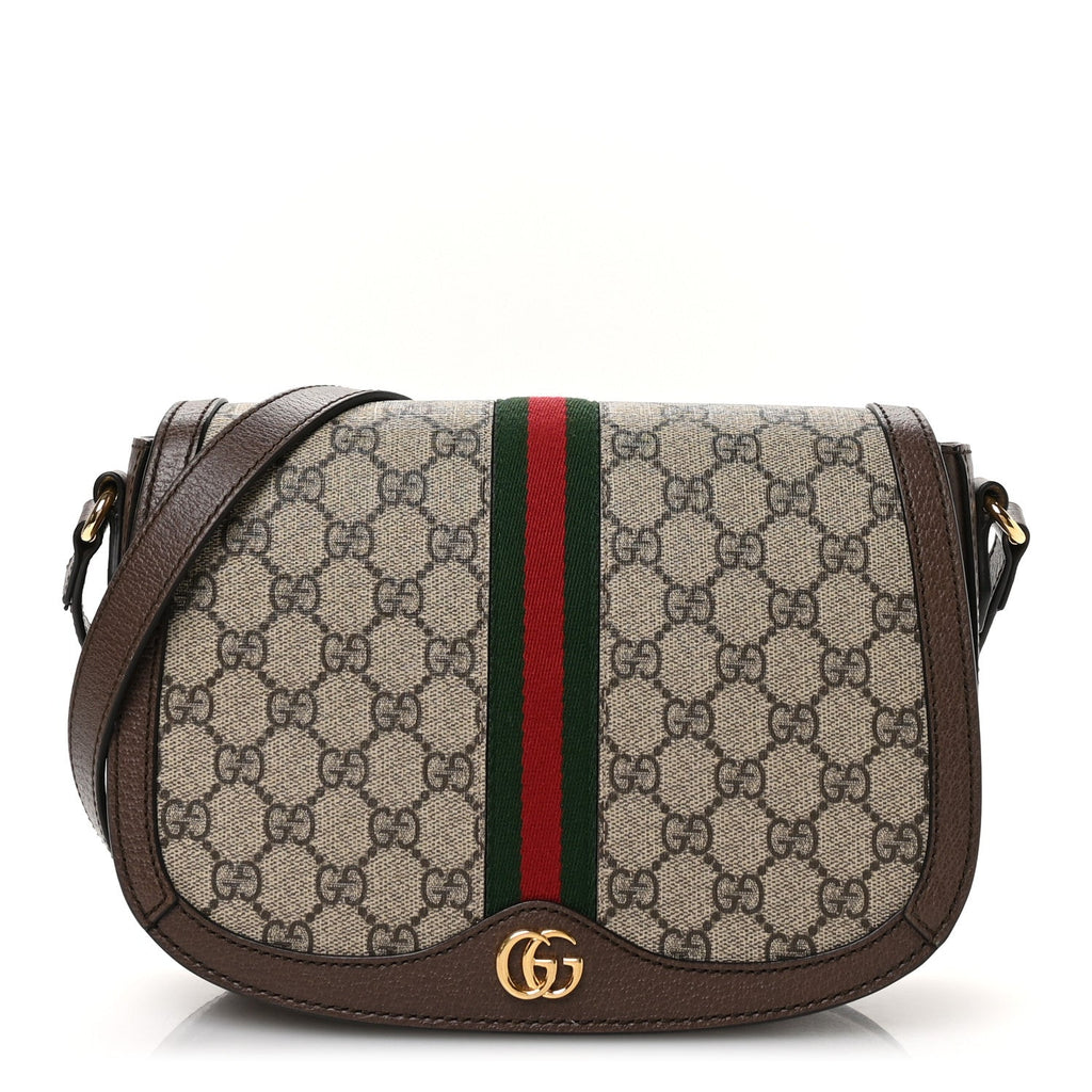 GG Supreme Monogram Web Small Ophidia Flap Messenger Bag Brown