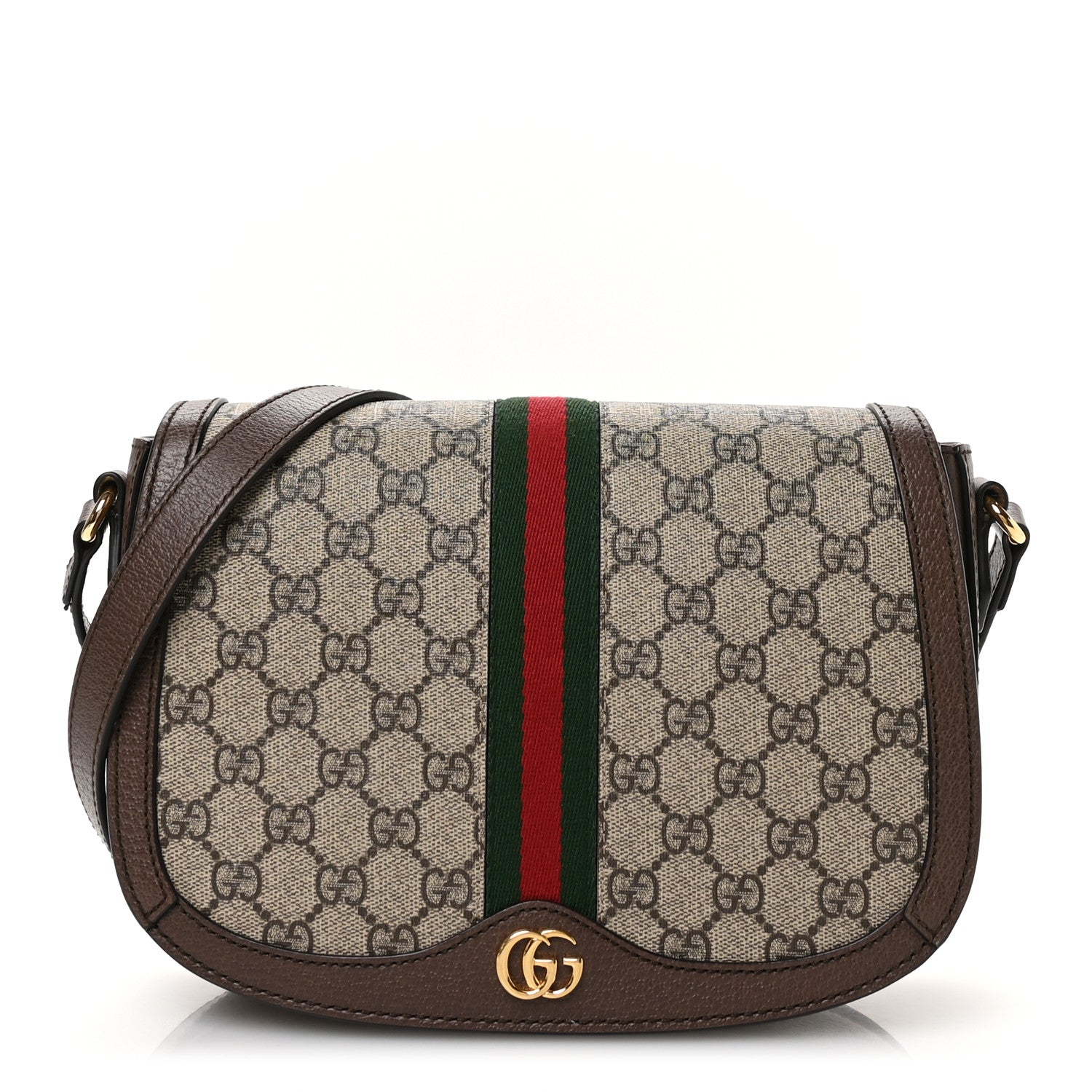 GG Supreme Monogram Web Small Ophidia Flap Messenger Bag Brown