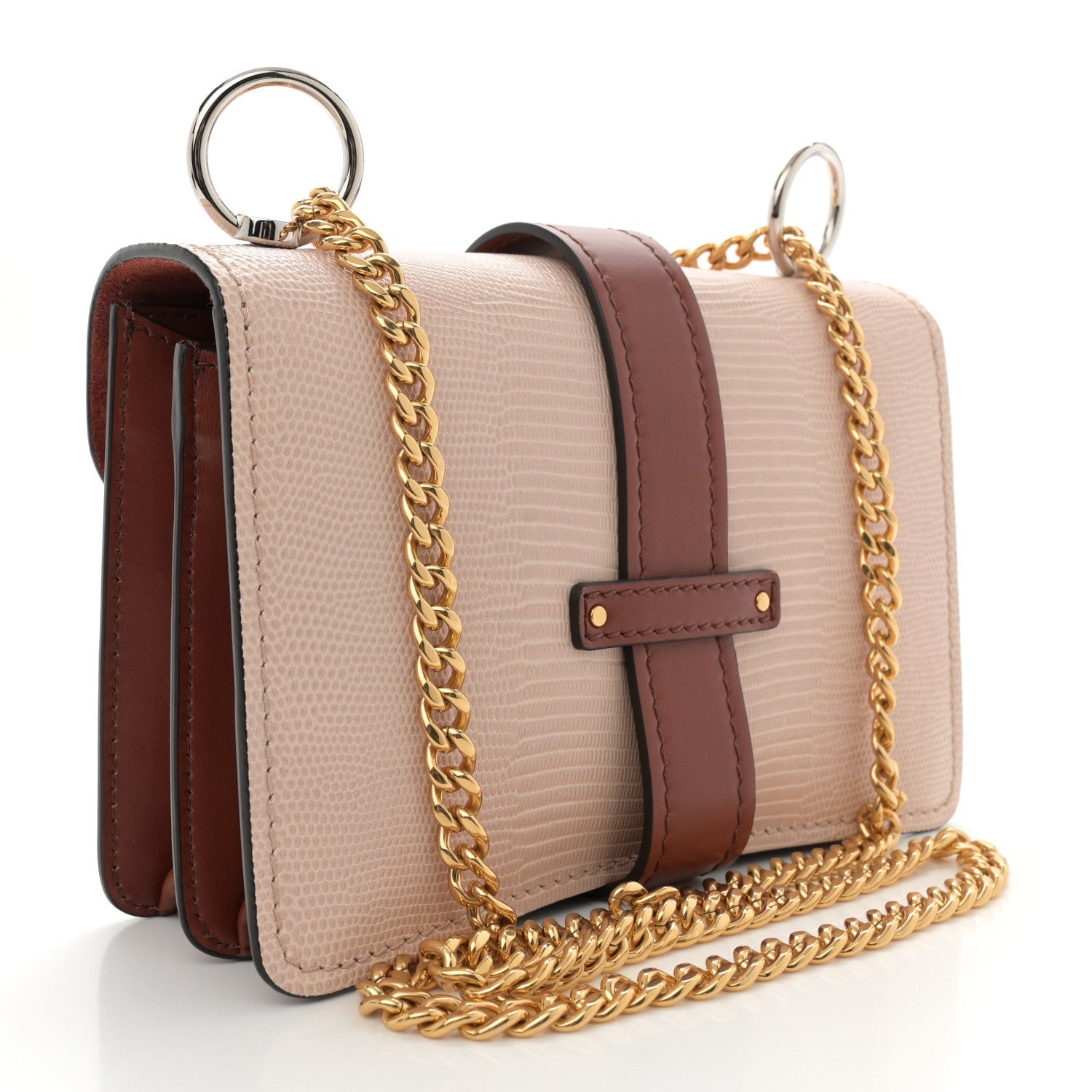Calfskin Crocodile Embossed Aby Chain Shoulder Bag Pink Red