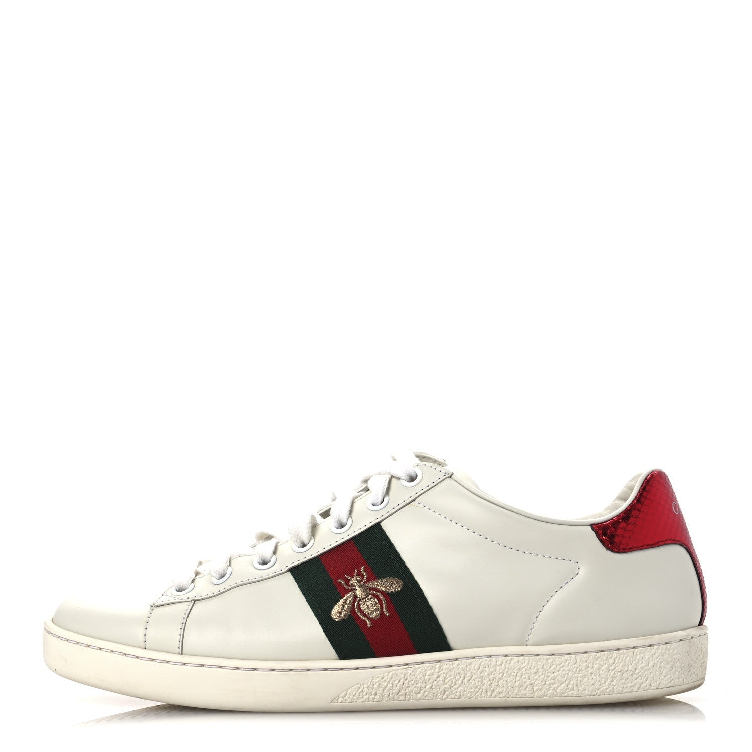 Calfskin Ayers Bee Embroidered Womens Ace Sneakers 37.5 White Green