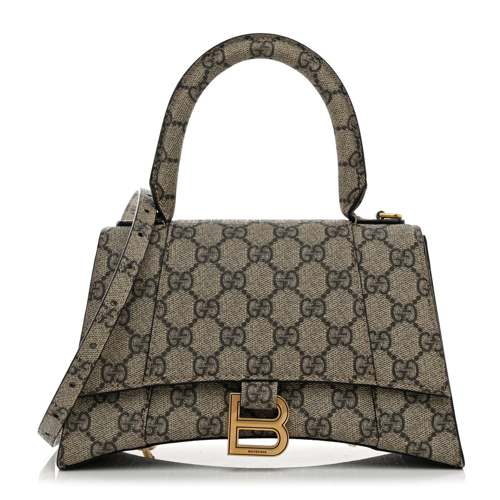 X GUCCI GG Supreme Monogram Small Hourglass Top Handle Bag Beige Ebony