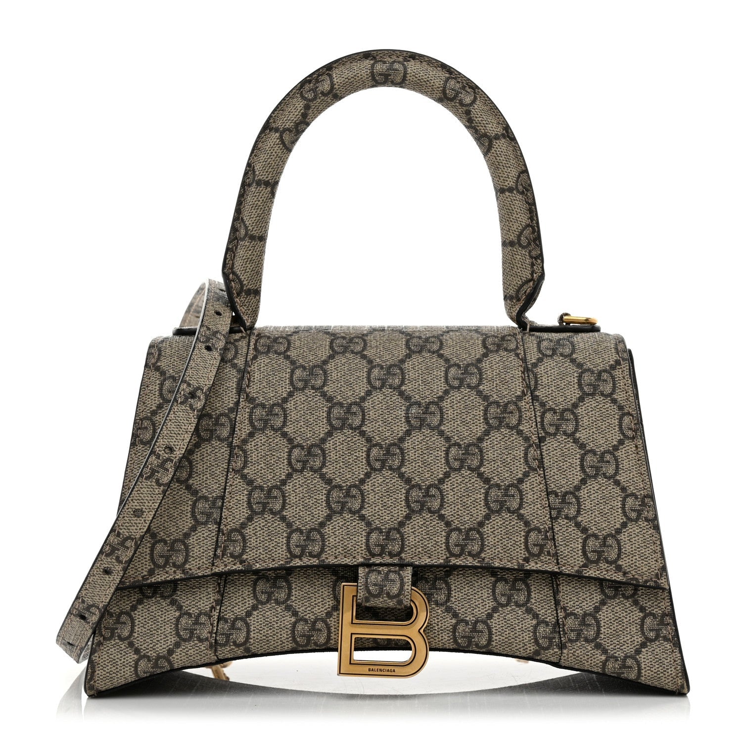 X GUCCI GG Supreme Monogram Small Hourglass Top Handle Bag Beige Ebony