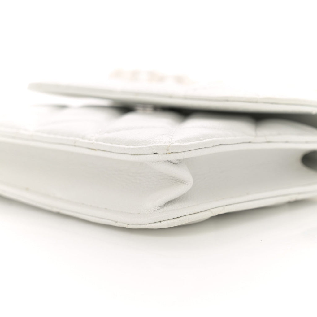 Iridescent Calfskin Quilted Mini Maxi Pearls Wallet On Chain WOC White
