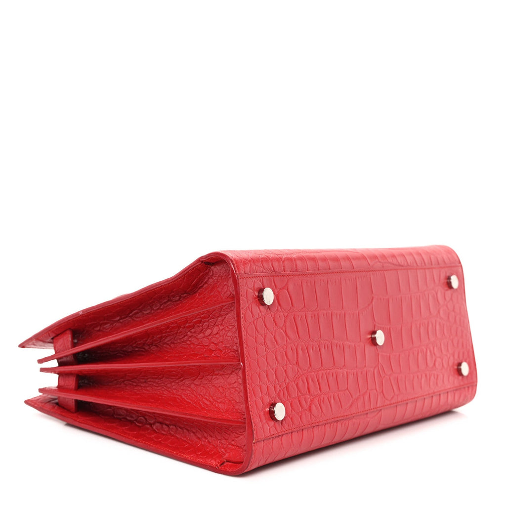 Calfskin Crocodile Embossed Small Sac de Jour New Red