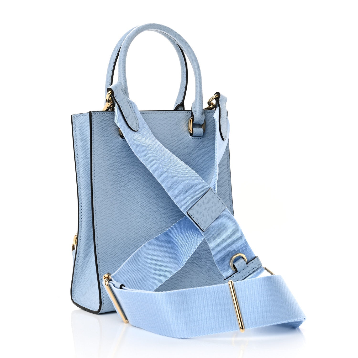 Saffiano Lux Small Double Handle Crossbody Tote Celeste