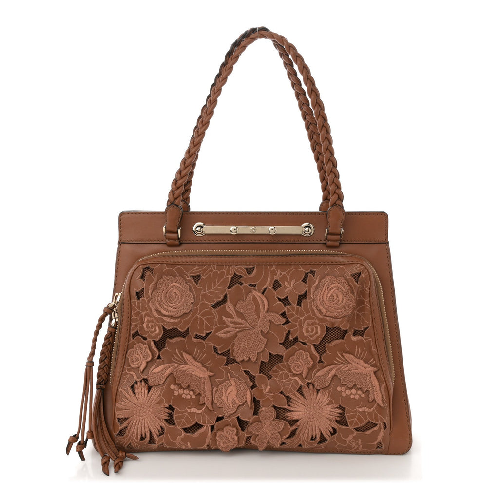 Vitello Lace Demetra Satchel Cognac