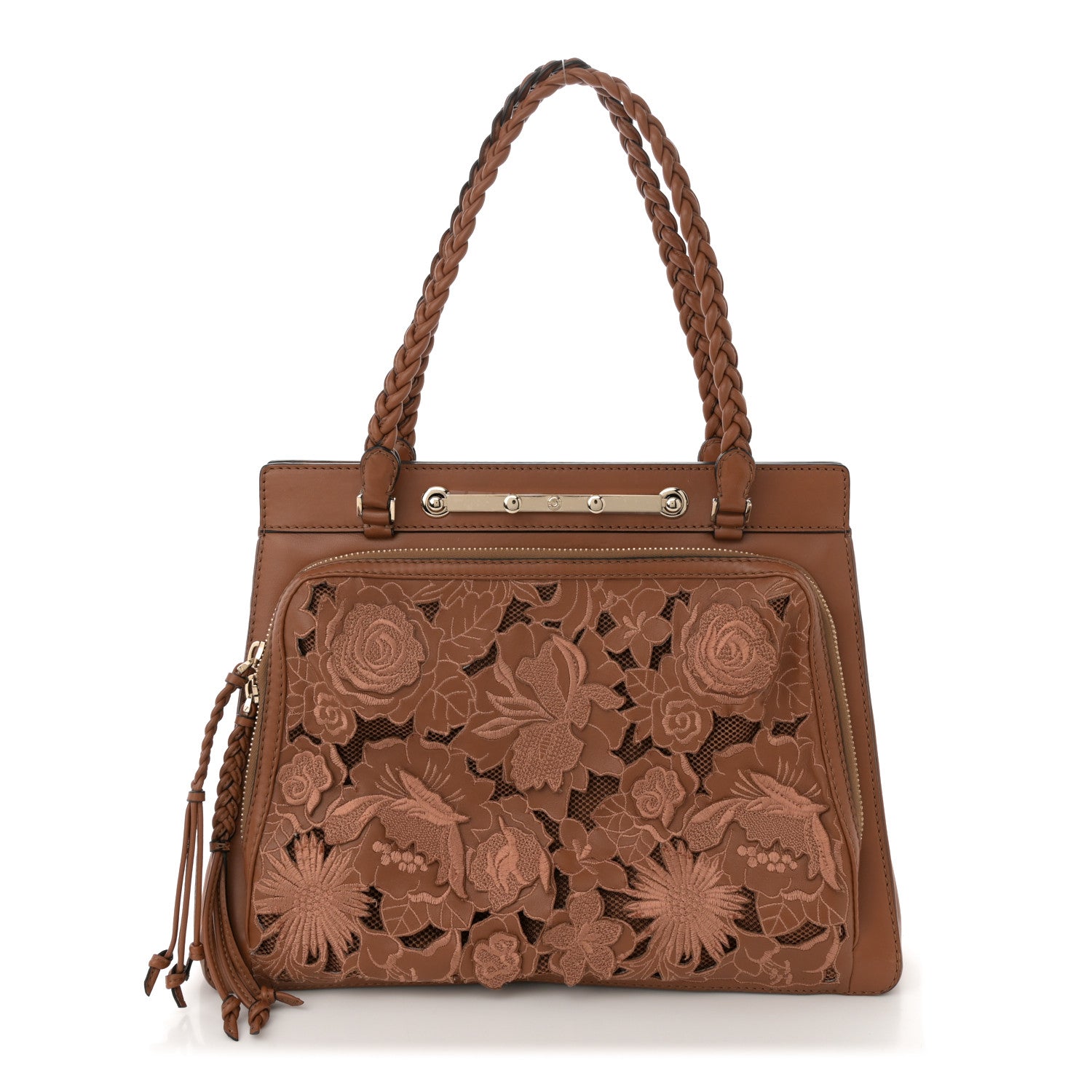 Vitello Lace Demetra Satchel Cognac