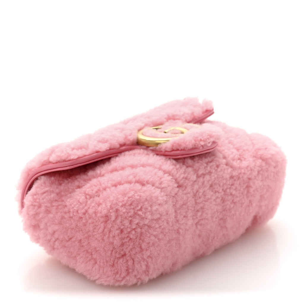Shearling Matelasse Super Mini GG Marmont Shoulder Bag Lotus Pink