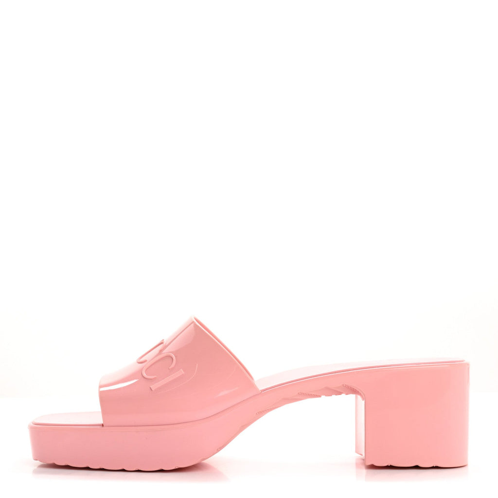 Rubber Gucci Logo Womens Platform 20/60mm Slide Sandals 41 Wild Rose
