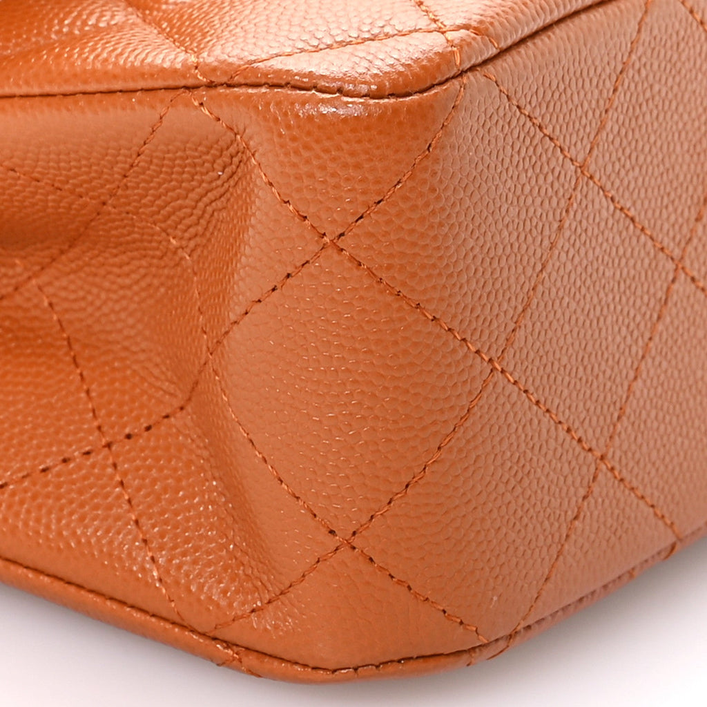 Caviar Quilted Medium Double Flap Light Brown