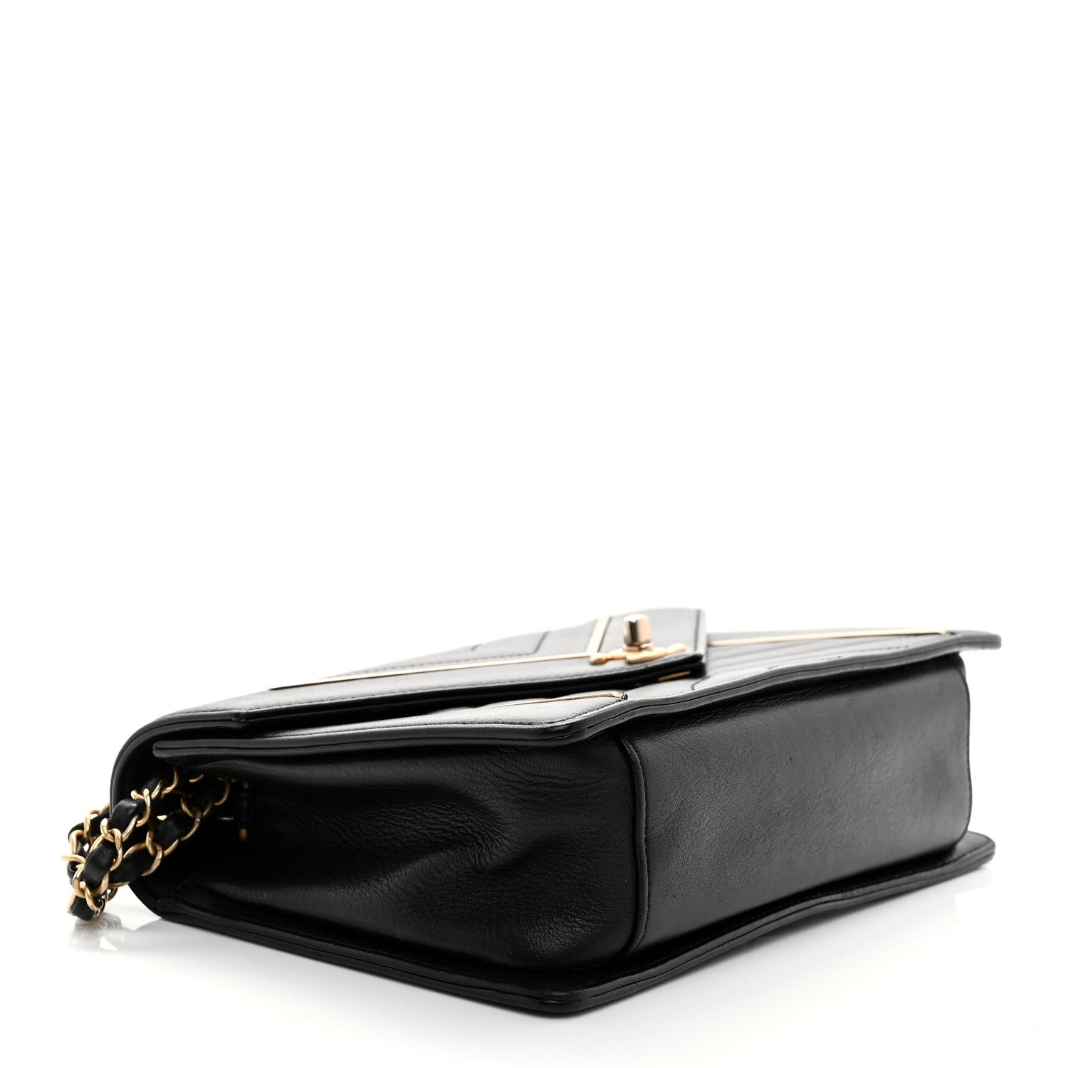 Lambskin Reversed Chevron Quilted Flap Black