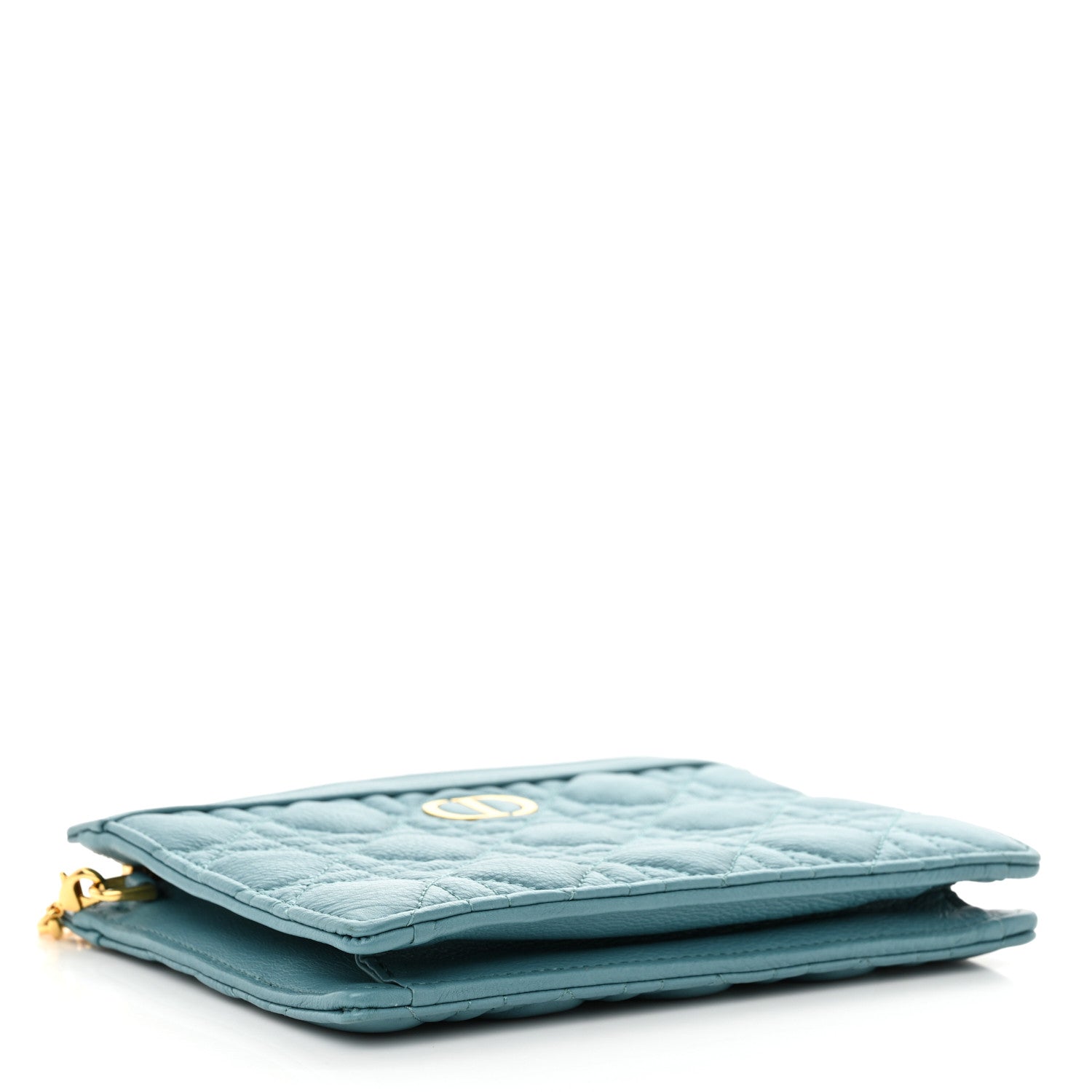 Calfskin Cannage Caro Zipped Pouch With Chain Cloud Blue