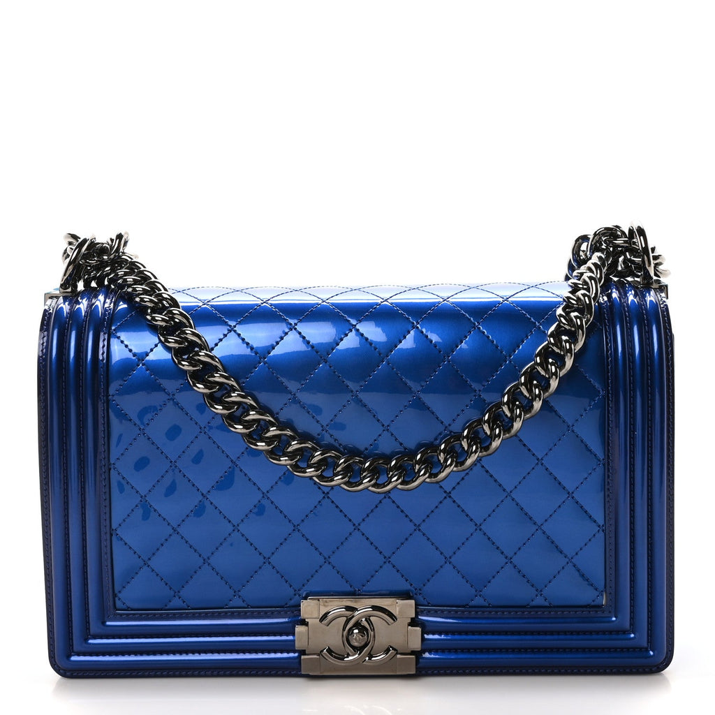 Metallic Patent Quilted New Medium Boy Flap Blue