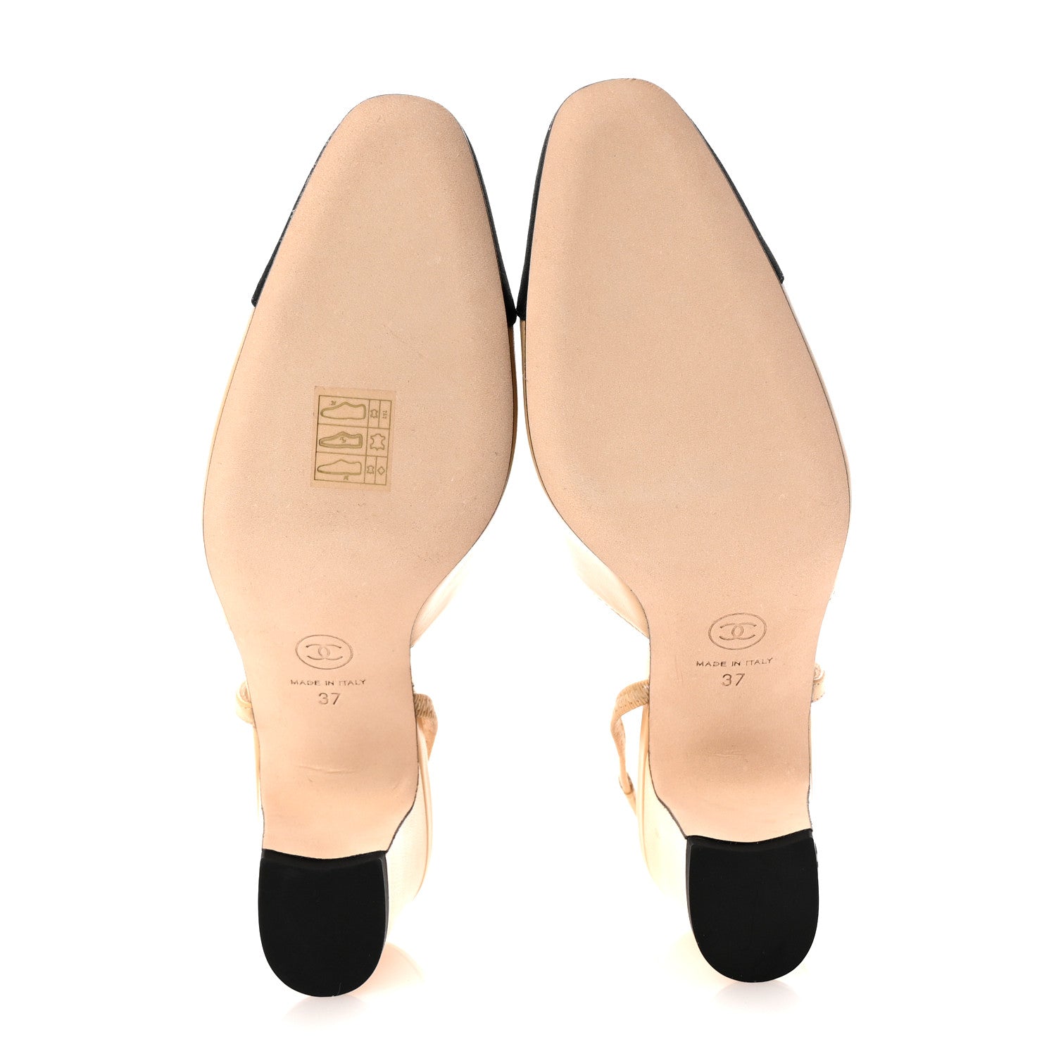 Goatskin Grosgrain Cap Toe CC Slingback Pumps 37 Beige Black