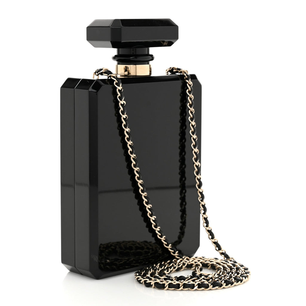 Plexiglass Perfume Bottle Clutch Black Gold
