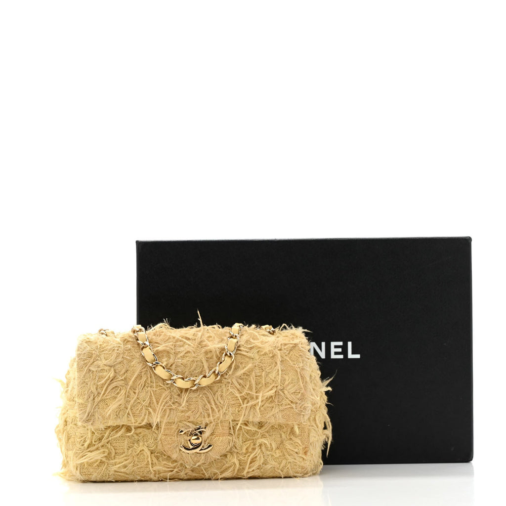 Tweed Quilted Mini Rectangular Flap Yellow