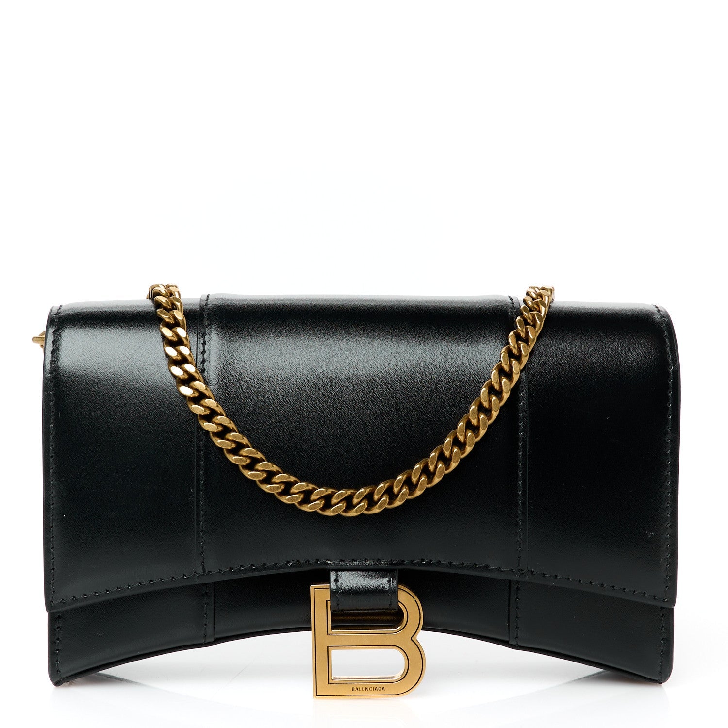 Shiny Box Calfskin Hourglass Chain Bag Black