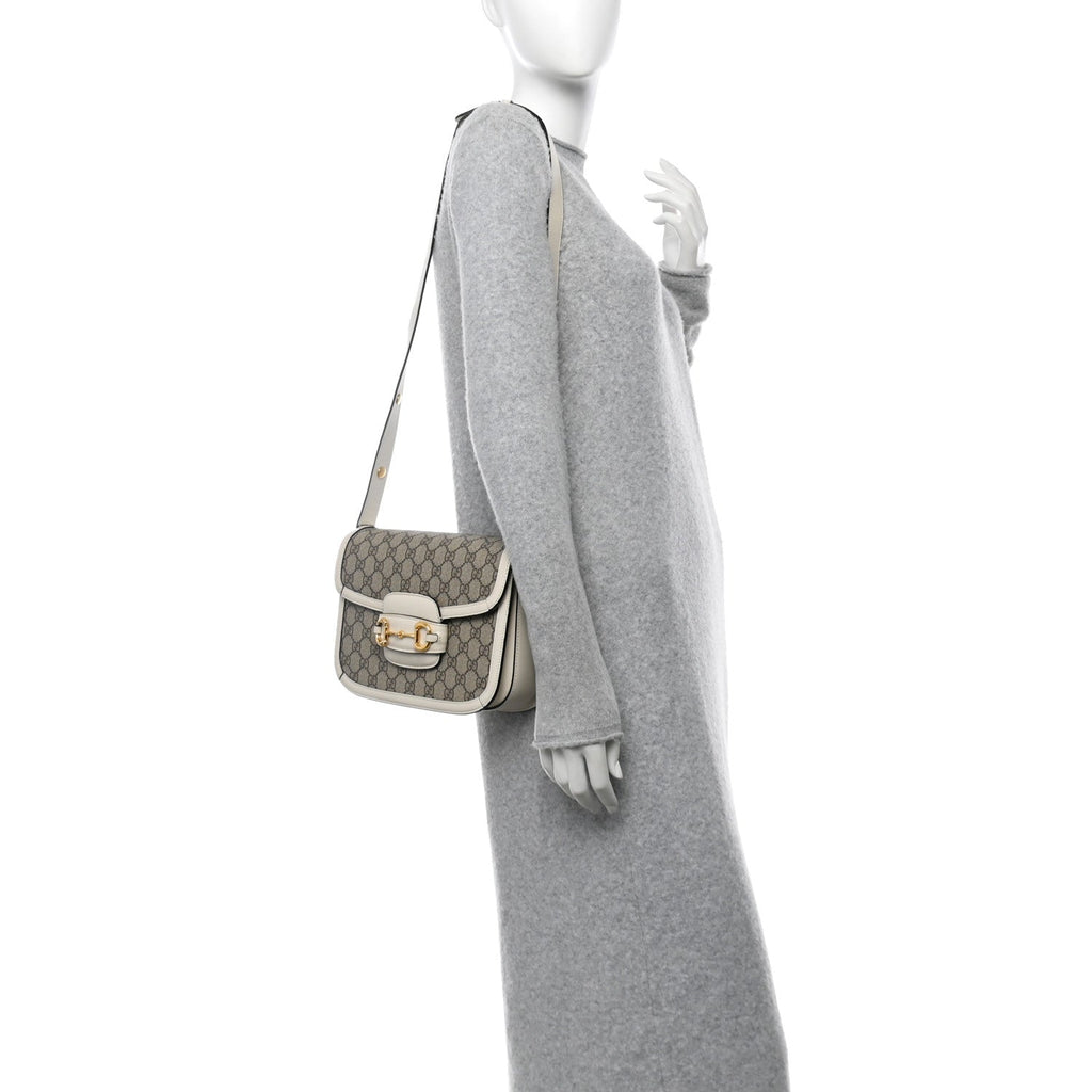 GG Supreme Monogram Horsebit 1955 Shoulder Bag Beige Mystic White