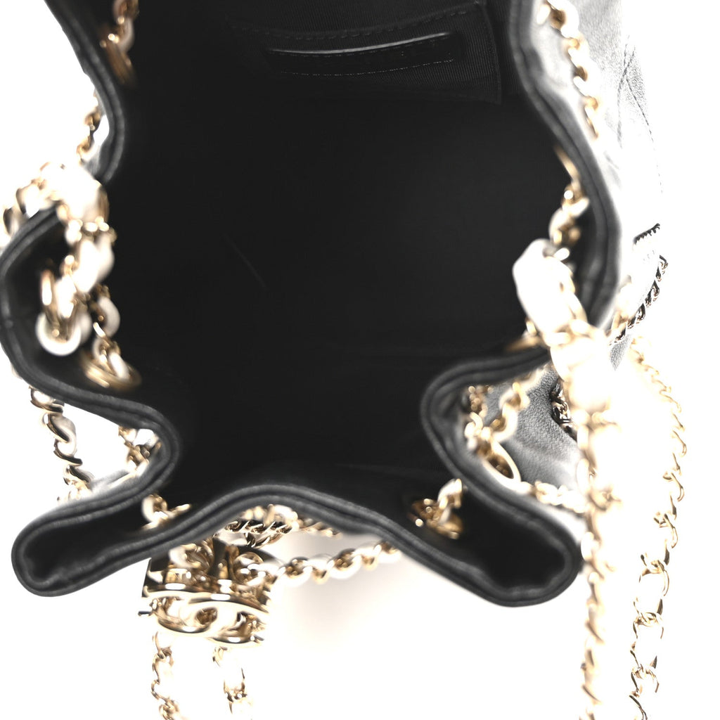 Lambskin Entwined Chain Bucket Bag Black