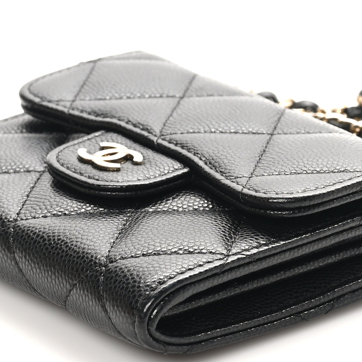 Caviar Quilted Flap  Holder On Chain Black