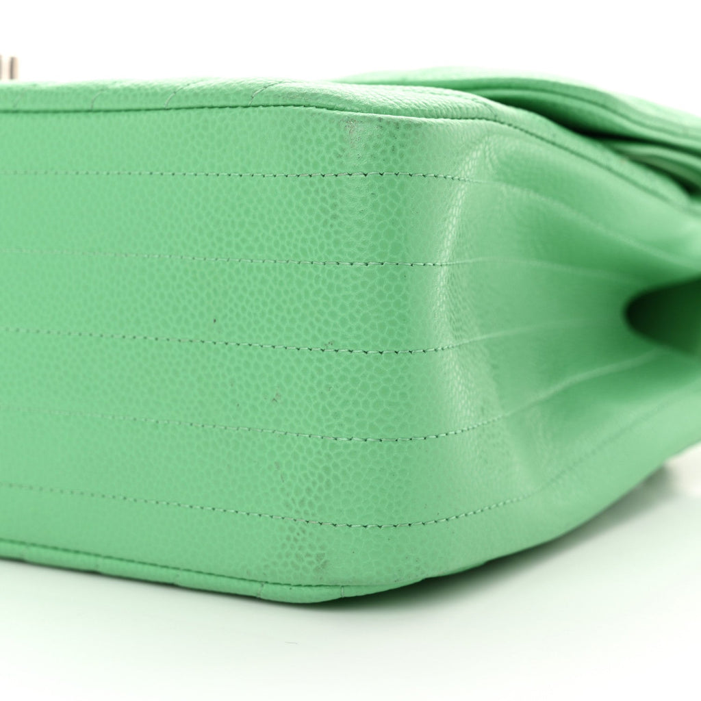 Caviar Chevron Quilted Jumbo Double Flap Green