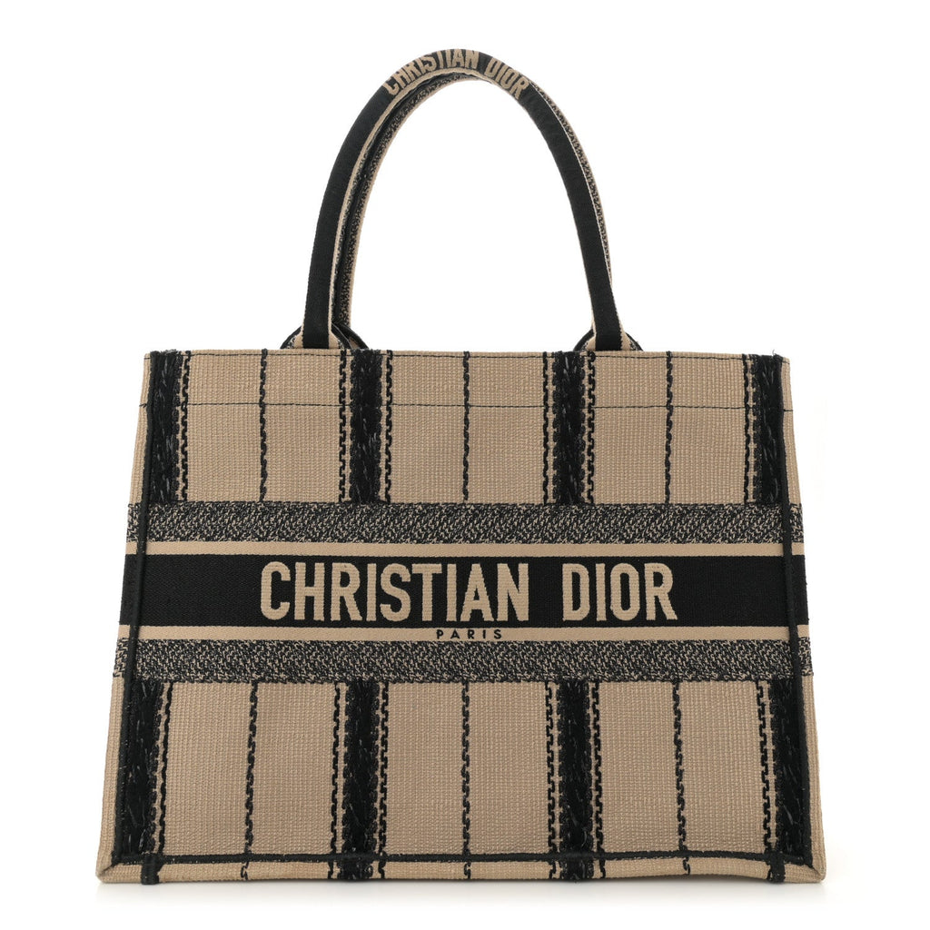 Canvas Embroidered Medium Bayadere Book Tote Black Beige