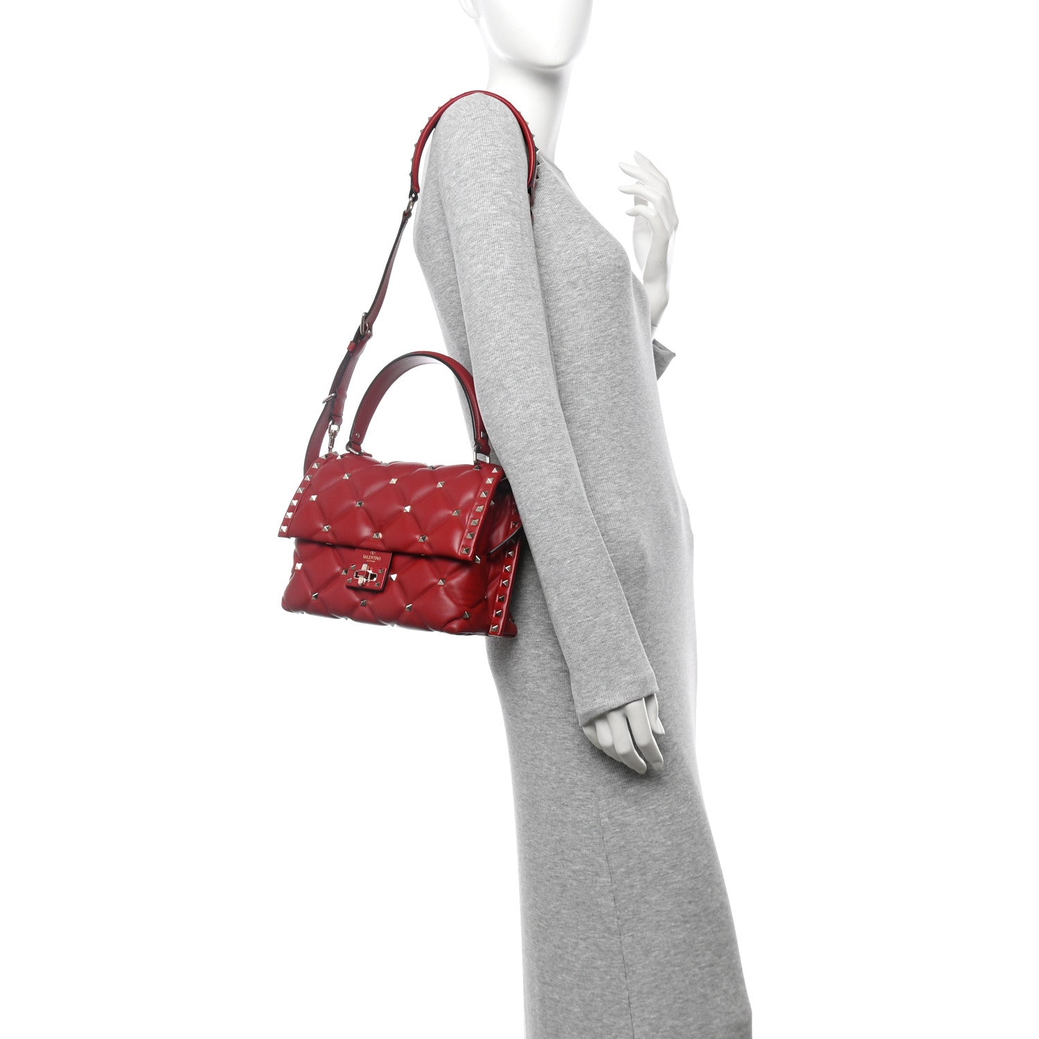 Nappa Medium Candystud Top Handle Bag Rosso Valentino