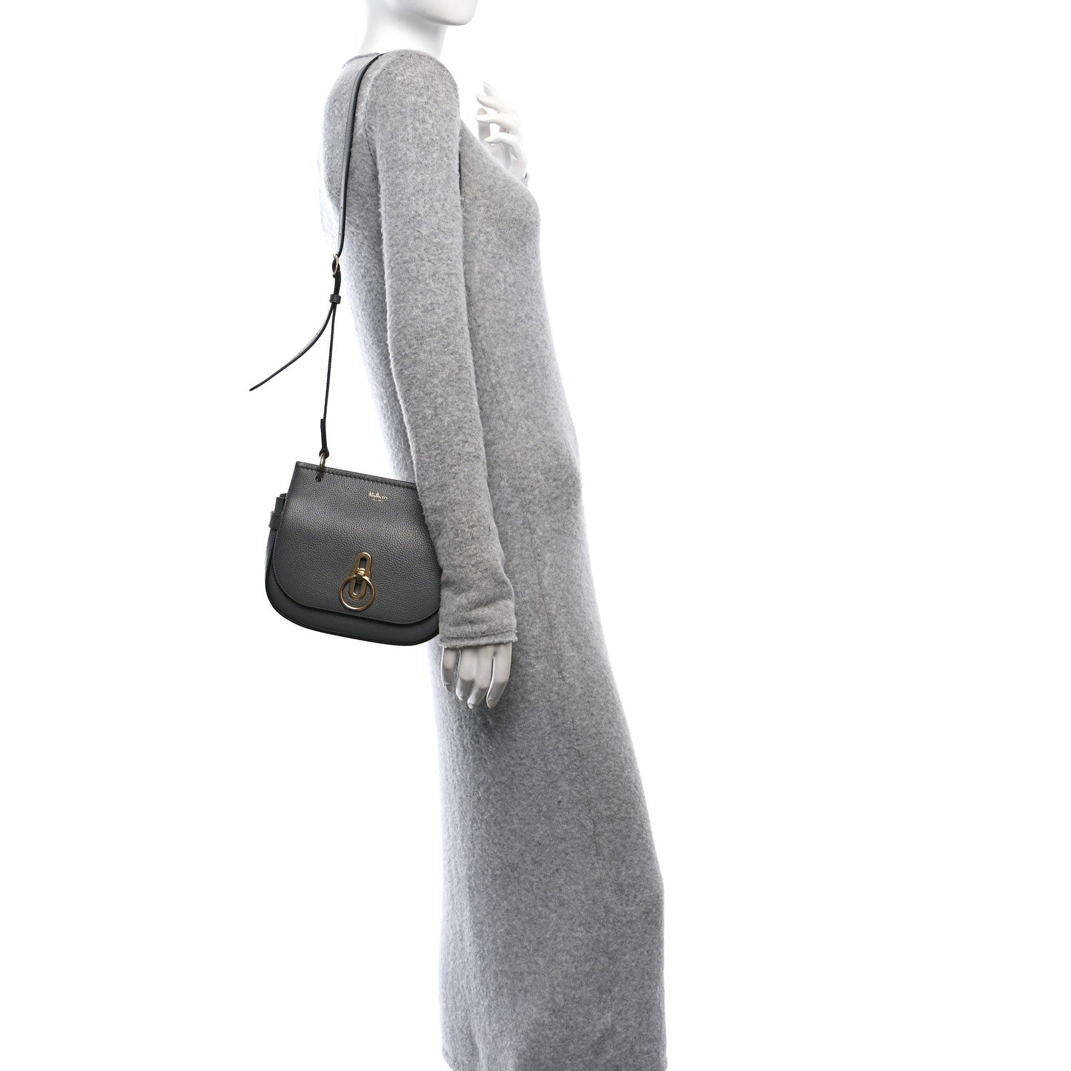 Small Classic Grain Calfskin Small Amberley Satchel Charcoal