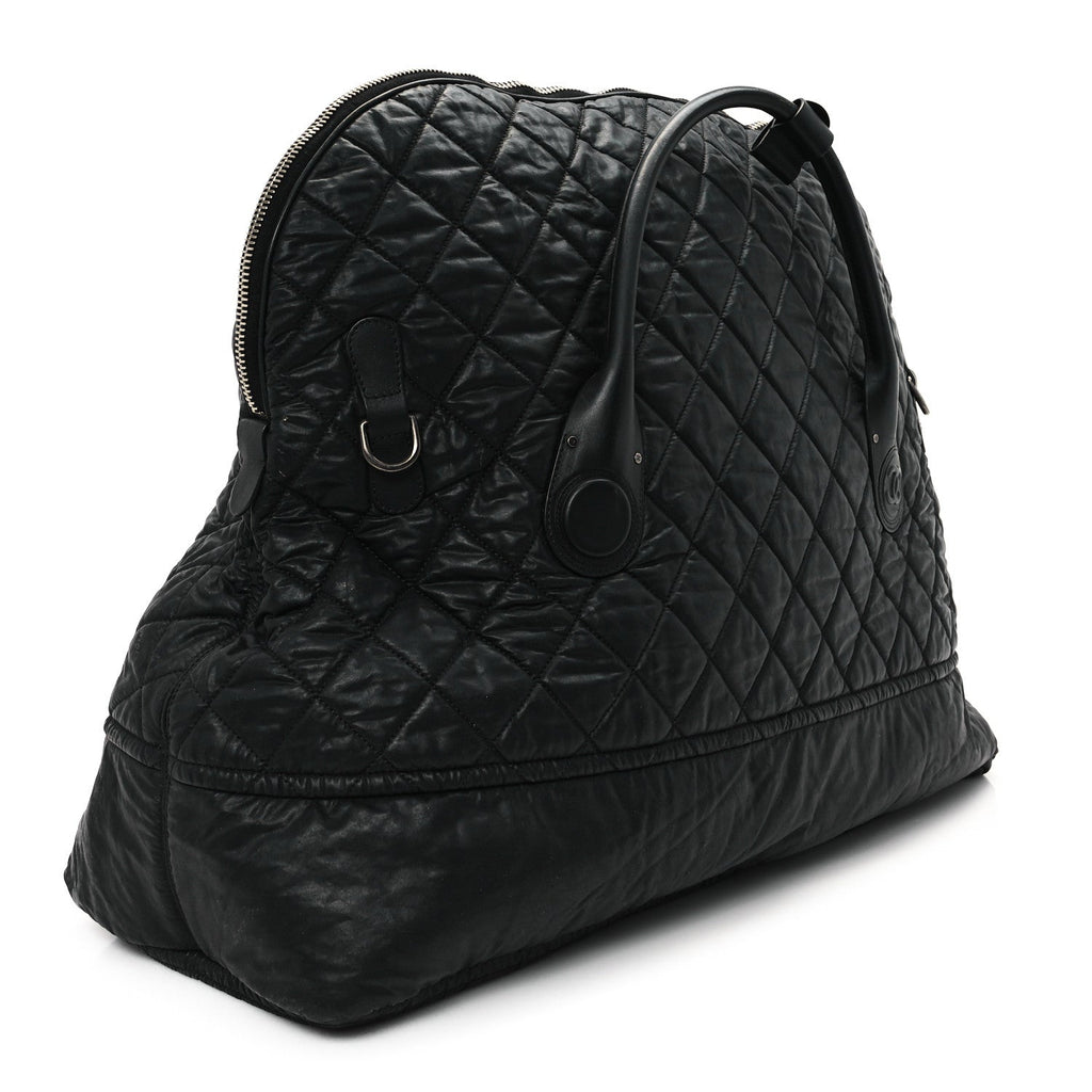Coated Canvas Quilted Large Garment Travel Bag Black