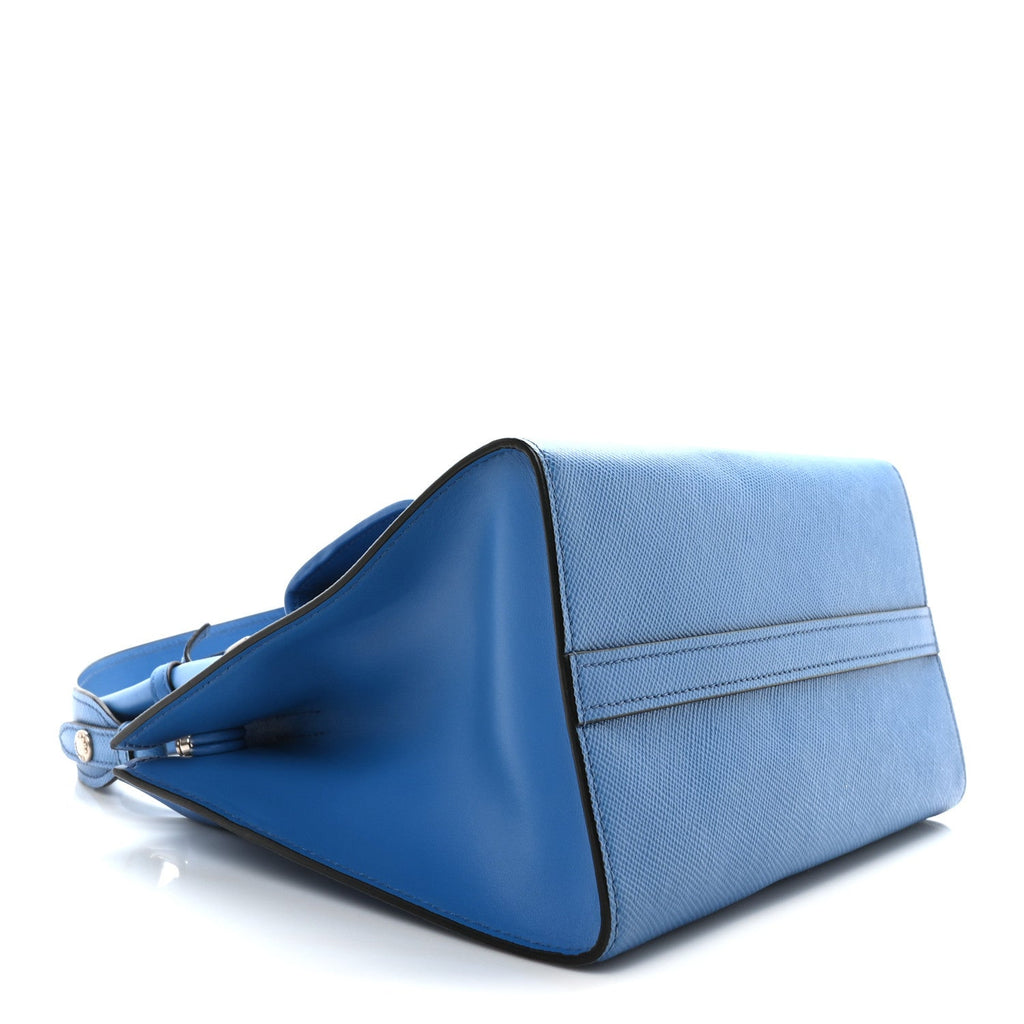 Saffiano Cuir Calfskin Small Monochrome Top Handle Tote Blue