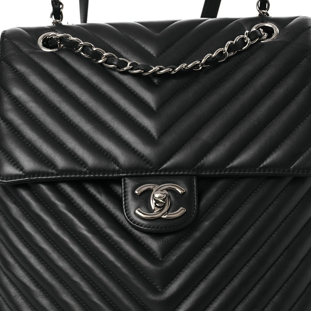 Calfskin Chevron Quilted Large Urban Spirit Backpack Black