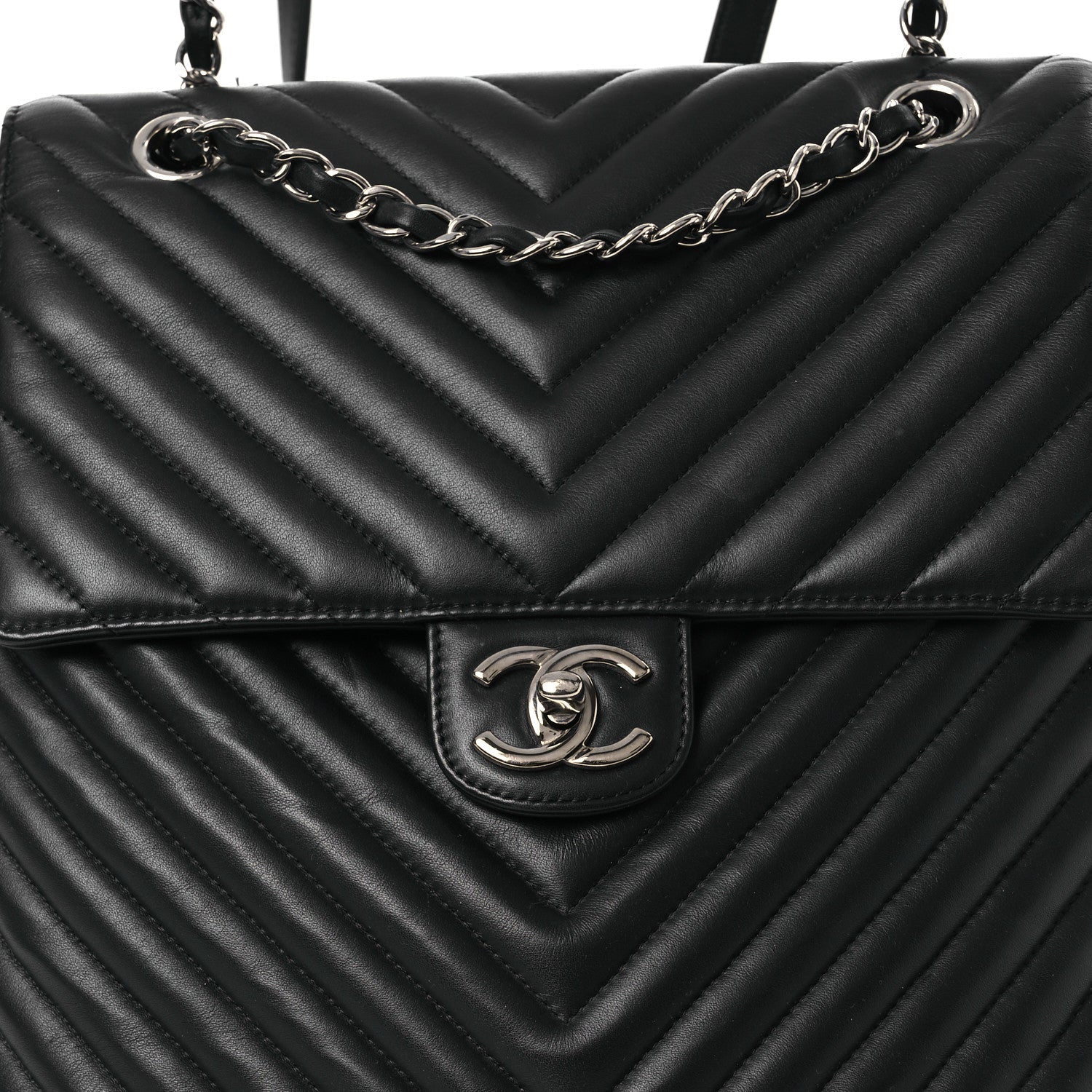 Calfskin Chevron Quilted Large Urban Spirit Backpack Black
