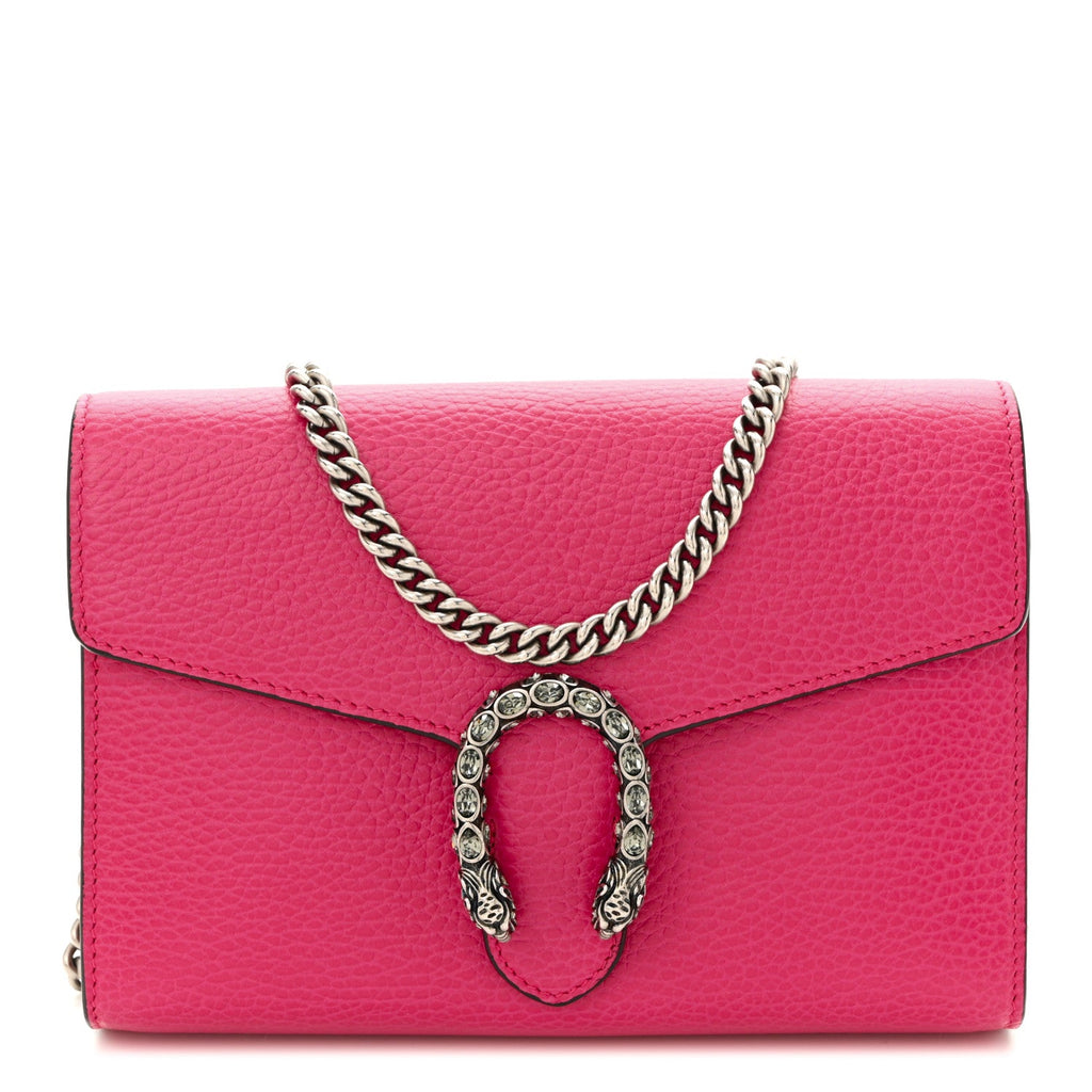 Dollar Calfskin Crystal Mini Dionysus Chain Wallet Box Pink